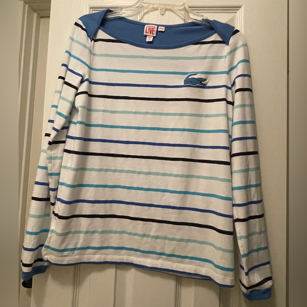 Lacoste Long Sleeve Shirt - Blue, White Stripes